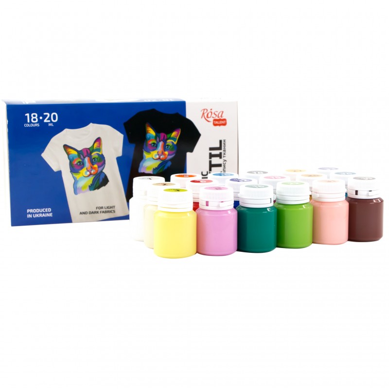 Set of acrylic paints for textile CAT 18col. 20ml ROSA TALENT