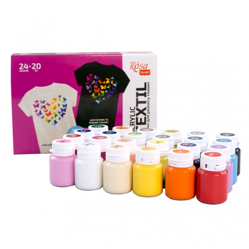 Set of acrylic paints for textile UNICORN, 9col., 20ml, pastel colorsl ROSA TALENT