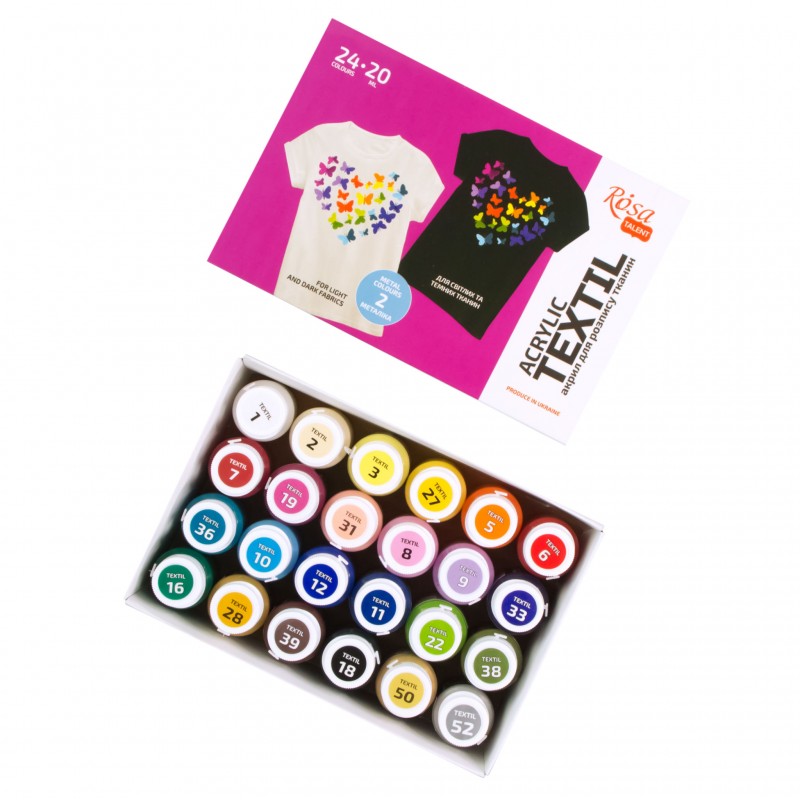 Set of acrylic paints for textile UNICORN, 9col., 20ml, pastel colorsl ROSA TALENT