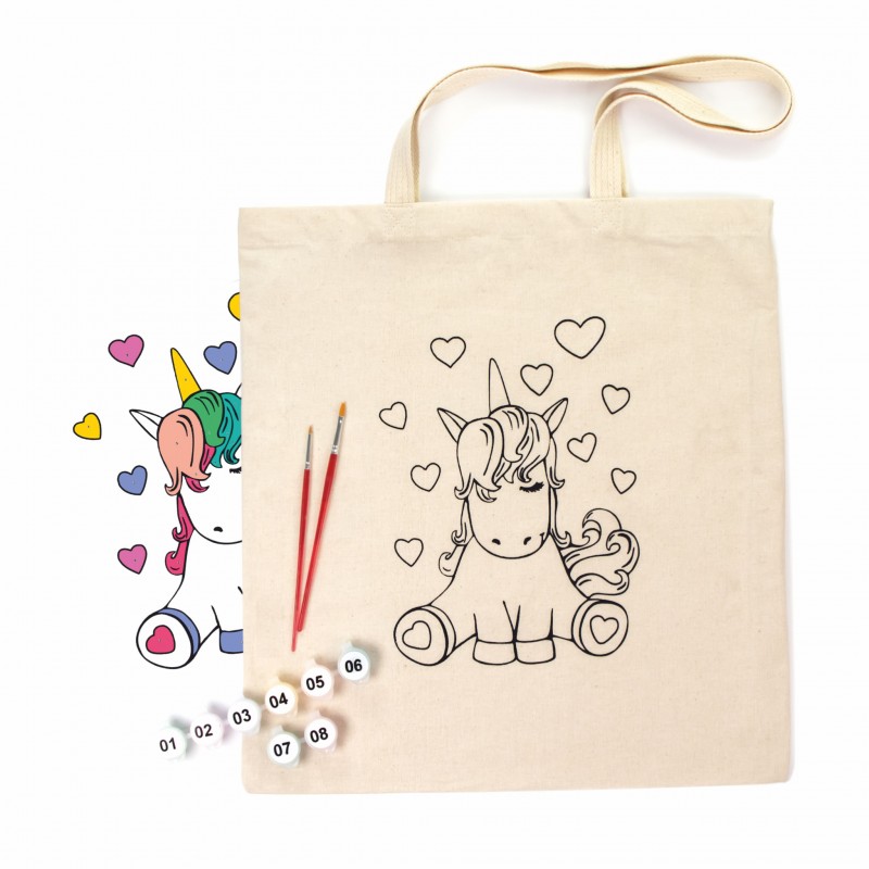 Set, ecobag-coloring, „Unicorn“, cotton 220 gsm, 38x42 cm, ROSA Talent