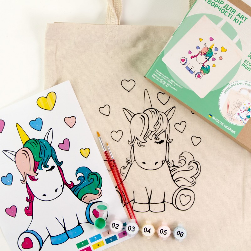 Set, ecobag-coloring, „Unicorn“, cotton 220 gsm, 38x42 cm, ROSA Talent