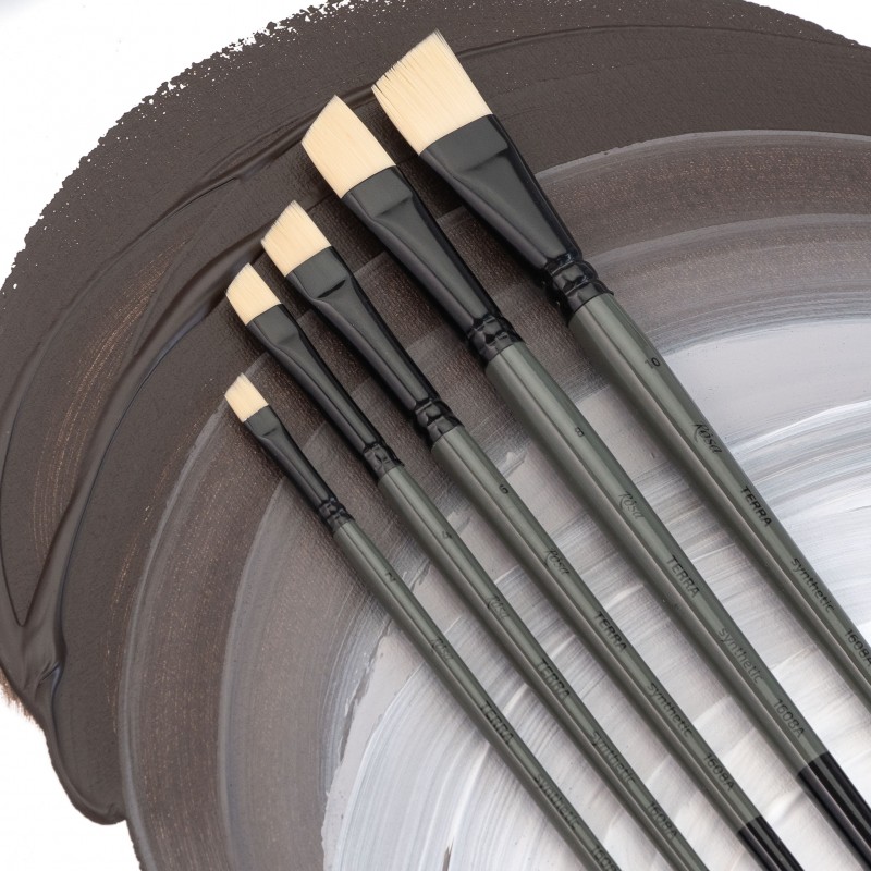Synthetic Flat Brush, Snow 1098F, Long Handle, KOLOS by ROSA