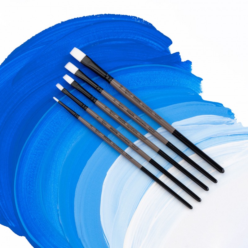 Synthetic Flat Brush, MOON 1203F, Short Handle, ROSA