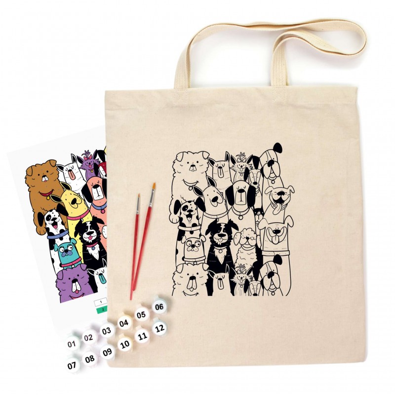 Set, ecobag-coloring, „Dogs“, cotton 220 gsm, 38x42 cm, ROSA Talent