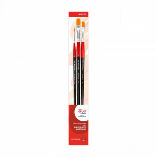 Set of brushes 2, Synthetic, 3pc., Flat №8, 12, Round №2, Long Handle, ROSA Studio