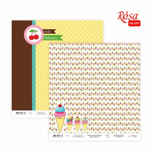 Скрап папір „Cake delicious“ 30,48x30,48см, 200г / м2 ТМ ROSA TALENT