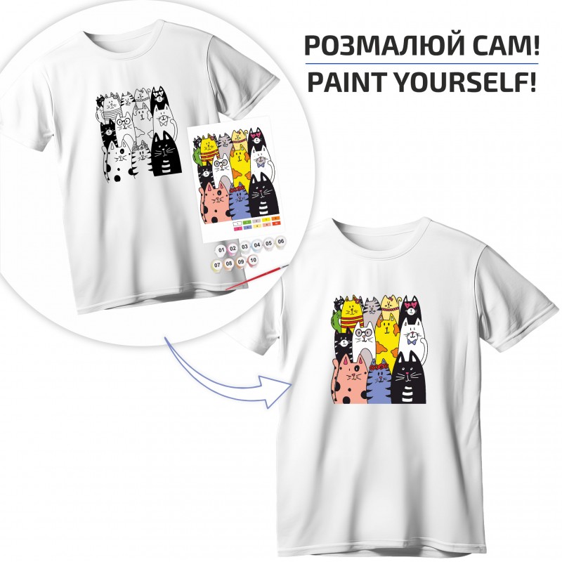 Набір, футболка-розмальовка, „Котики“, бавовна 100%, розмір S, ROSA Talent