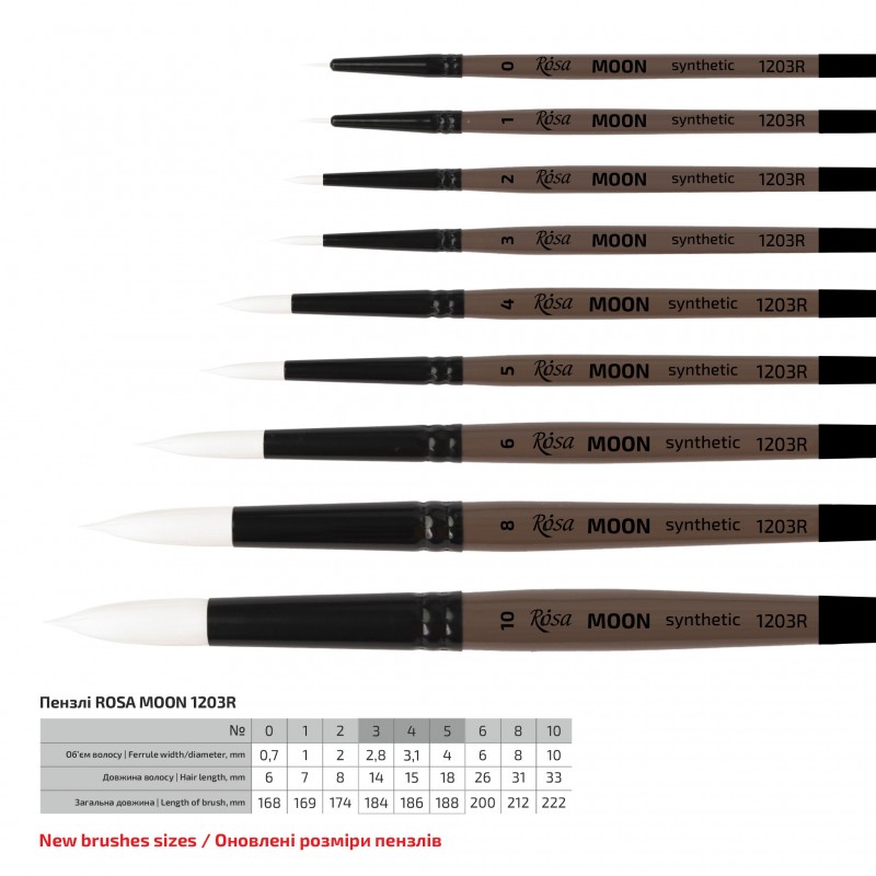 Synthetic Round Brush, MOON 1203R, Short Handle, ROSA