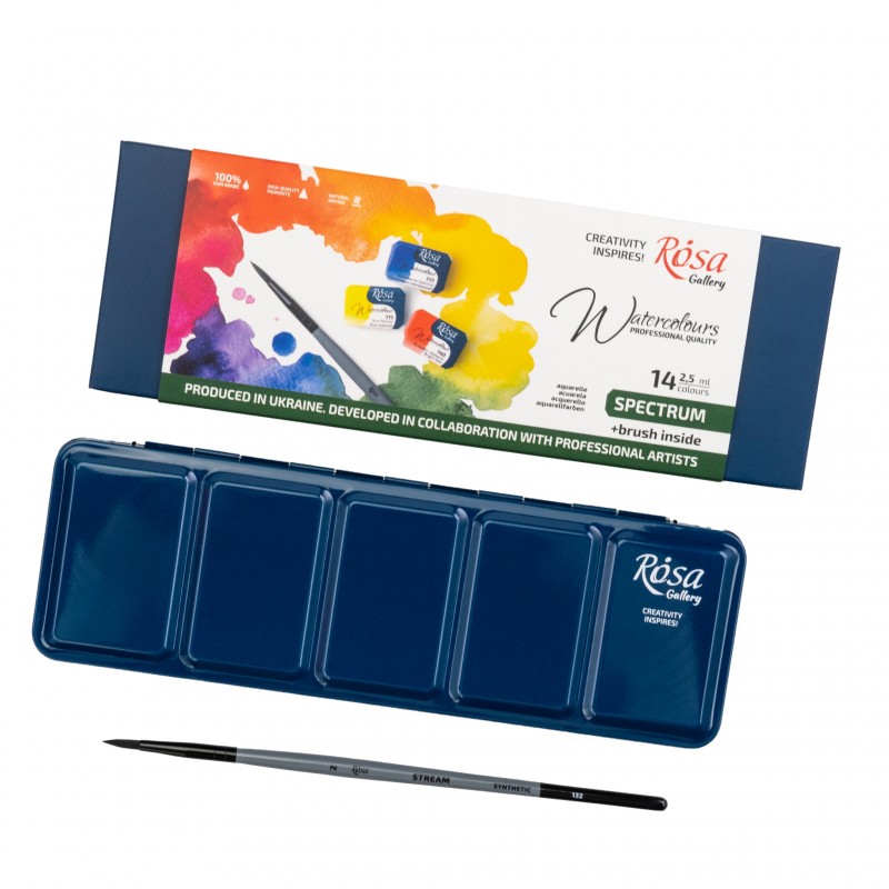 Watercolour sets SPECTRUM ROSA Gallery pans + brush in metal case