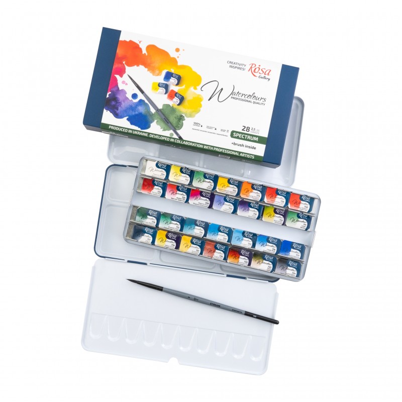 Watercolour sets SPECTRUM ROSA Gallery pans + brush in metal case