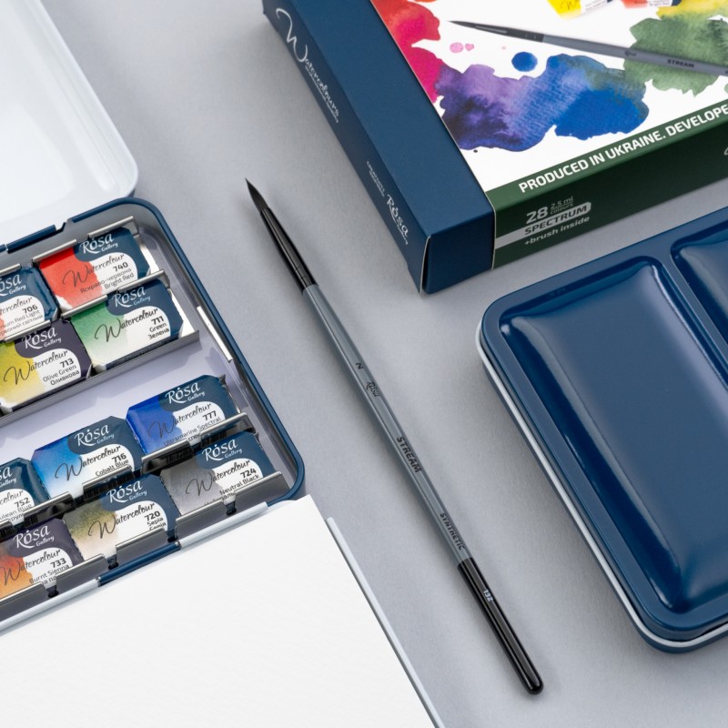 Watercolour sets SPECTRUM ROSA Gallery pans + brush in metal case