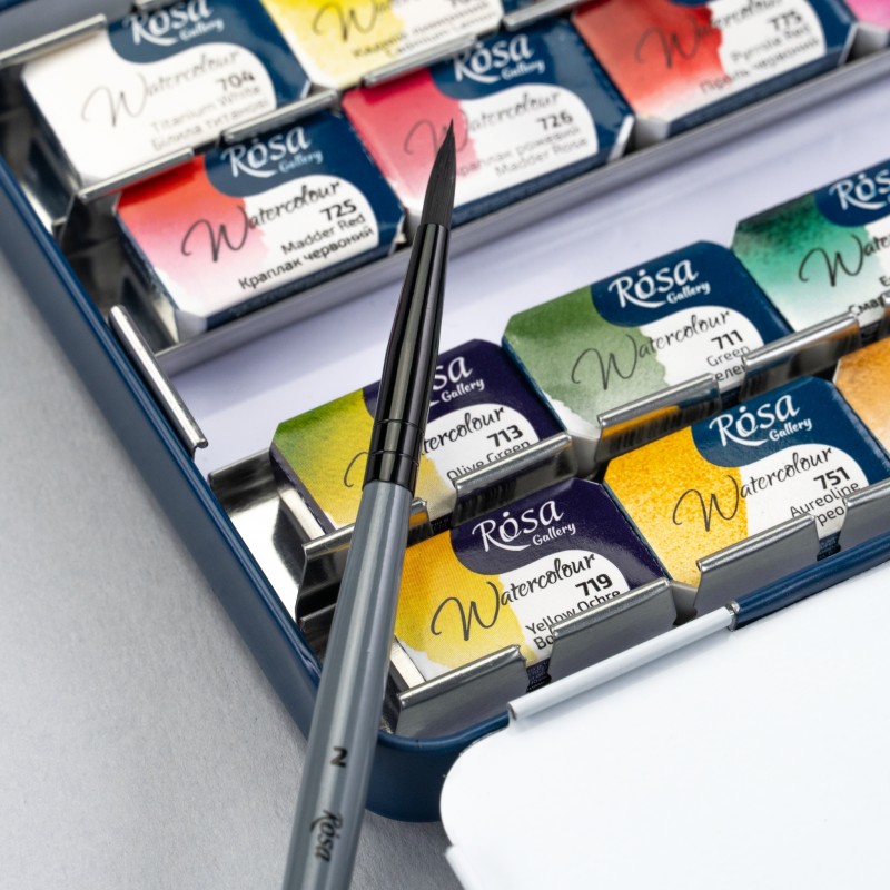 Watercolour set BOTANICAL ROSA Gallery pans + brush in metal case