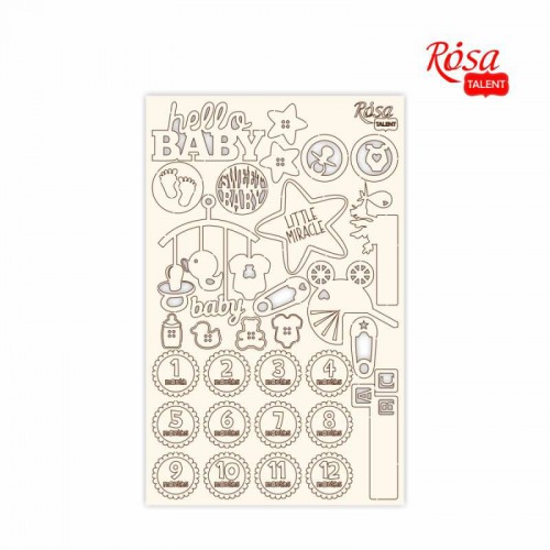 Chipbord for scrapbooking „Kids motives“, white board, 12,8х20cm, ROSA TALENT
