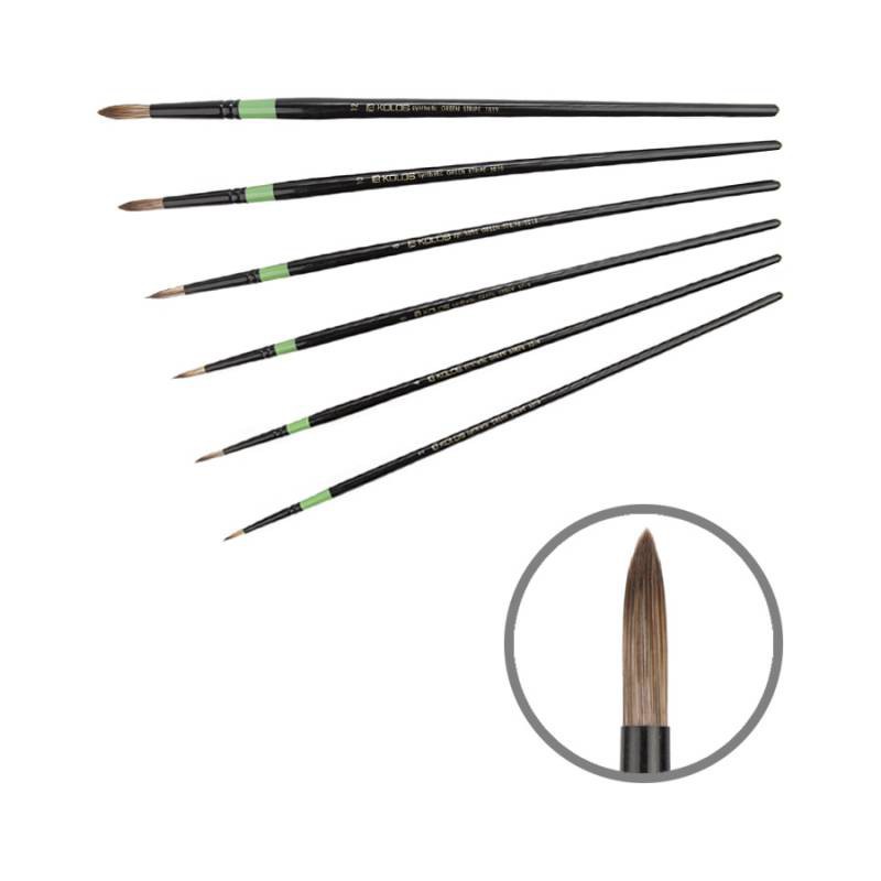 Synthetic Round Brush, Green stripe 1019, Long Handle, KOLOS by ROSA