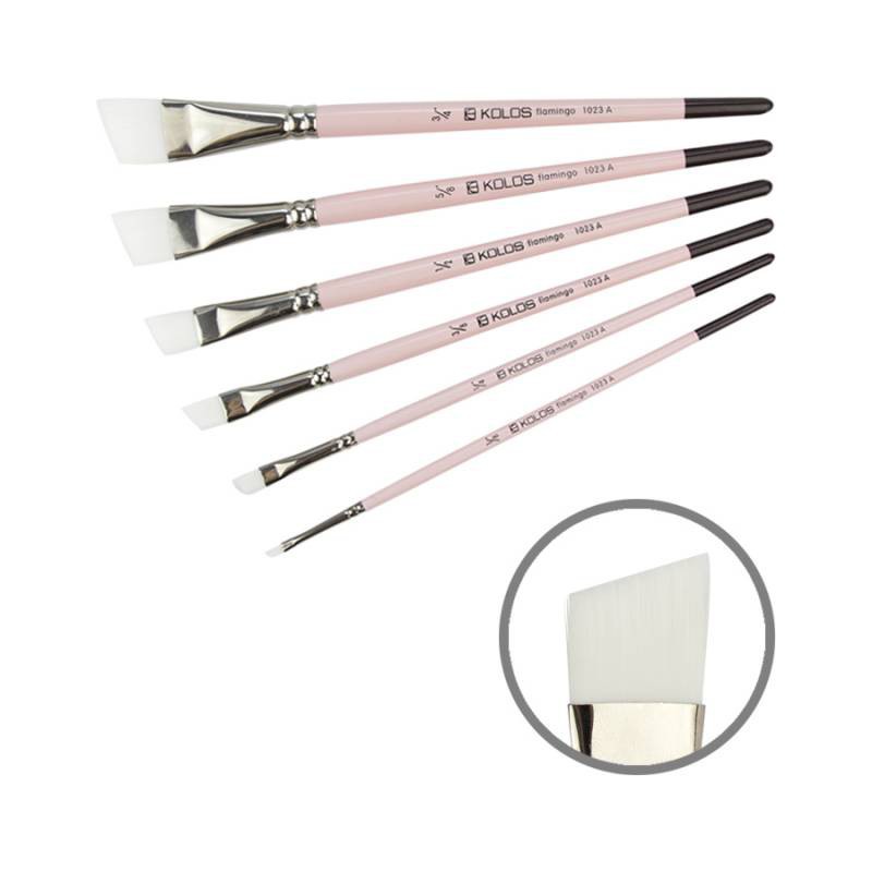 Synthetic Angular Brush, Flamingo 1023A, Short Handle, KOLOS by ROSA