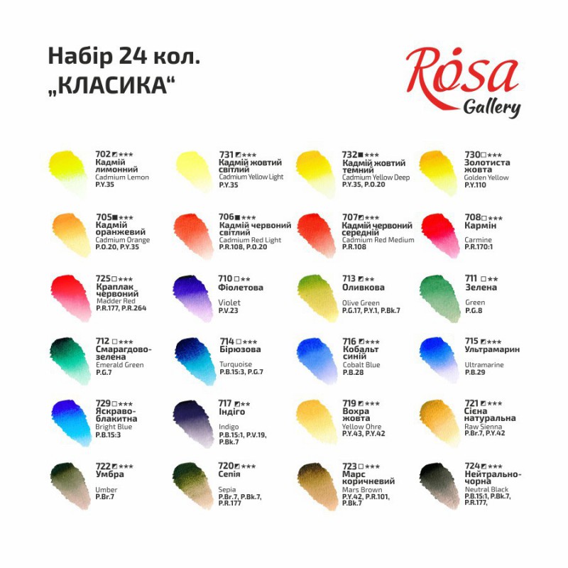 Набір акварельних фарб "Класика" 12 кольорів ROSA Gallery