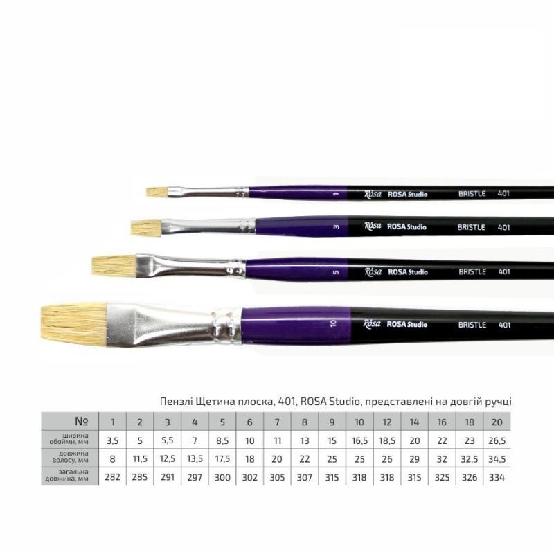 Bristle Flat Brush, 401, Long Handle, ROSA Studio
