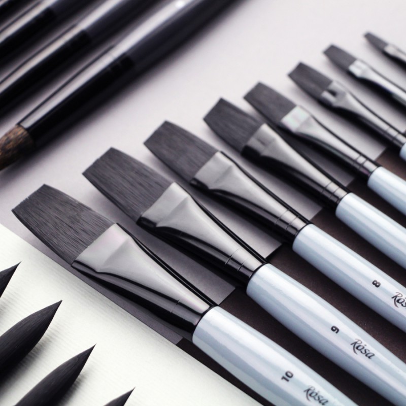 Synthetic Flat Brush, Snow 1098F, Long Handle, KOLOS by ROSA