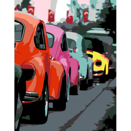 „Bright Retro Cars“, standard Kit, painting by numbers, 35х45cm, ROSA START