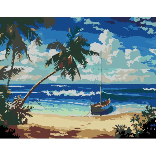 „Boat on the Coast“, standard Kit, painting by numbers, 35х45cm, ROSA START