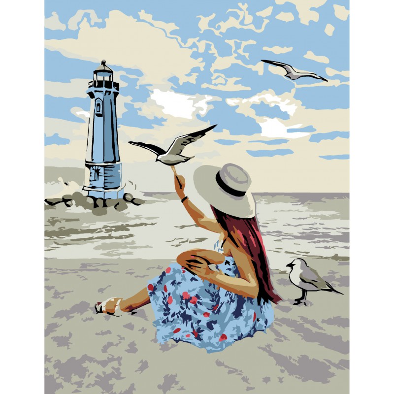 „Girl and Gulls“, standard Kit, painting by numbers, 35х45cm, ROSA START