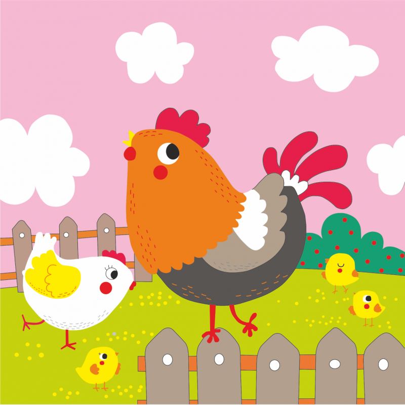 „Funny Chickens“, Canvas Panel with outline, 20х20cm, cotton, acrylic, ROSA START