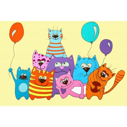 „Cats with Balls“, сardboard with an outline, Cartoons № 33, 20х30, cotton, acrylic , ROSA START