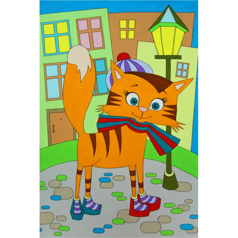 „Cat Walks“, сardboard with an outline, Cartoons № 28, 20х30, cotton, acrylic , ROSA START