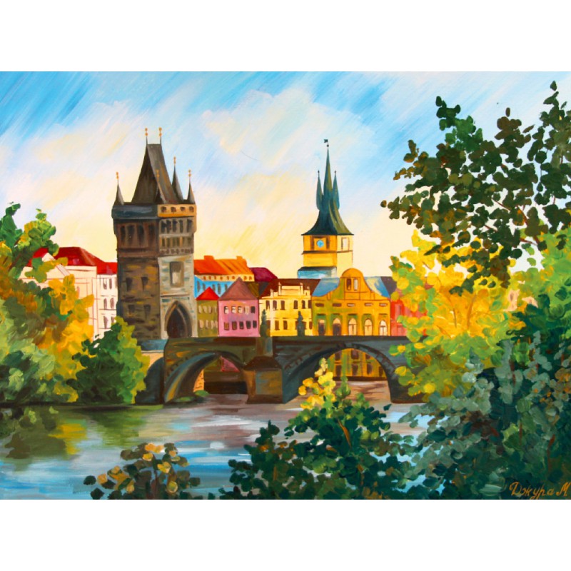 Cities, „Prague“, canvas Panel with outline, 30х40, cotton, acrylic, ROSA START