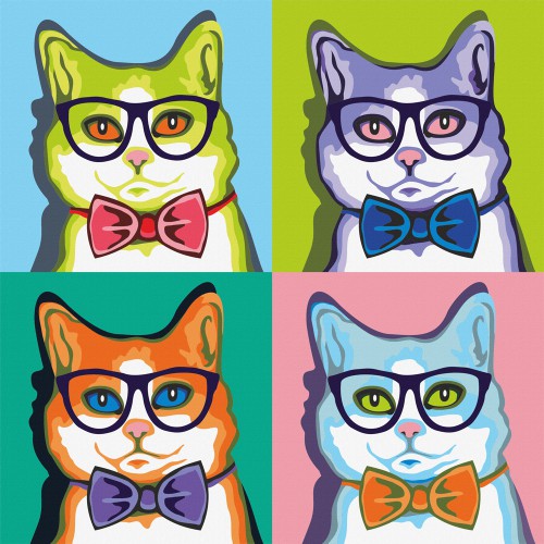 Canvas Panel with outline, "Pop Art Cat", 30x30, cotton, acrylic, ROSA START