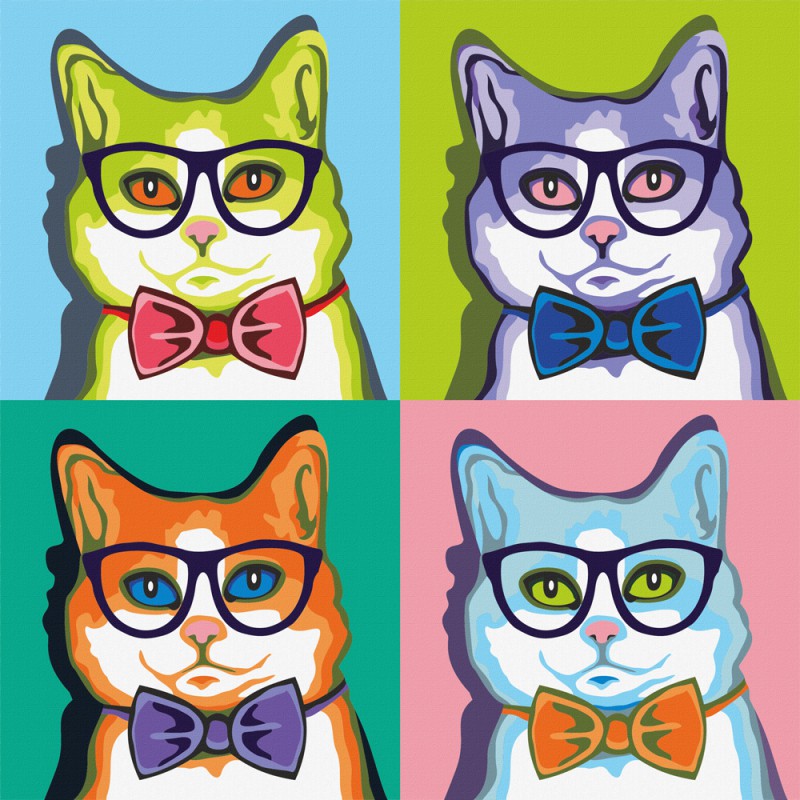 Canvas Panel with outline, "Pop Art Cat", 30x30, cotton, acrylic, ROSA START