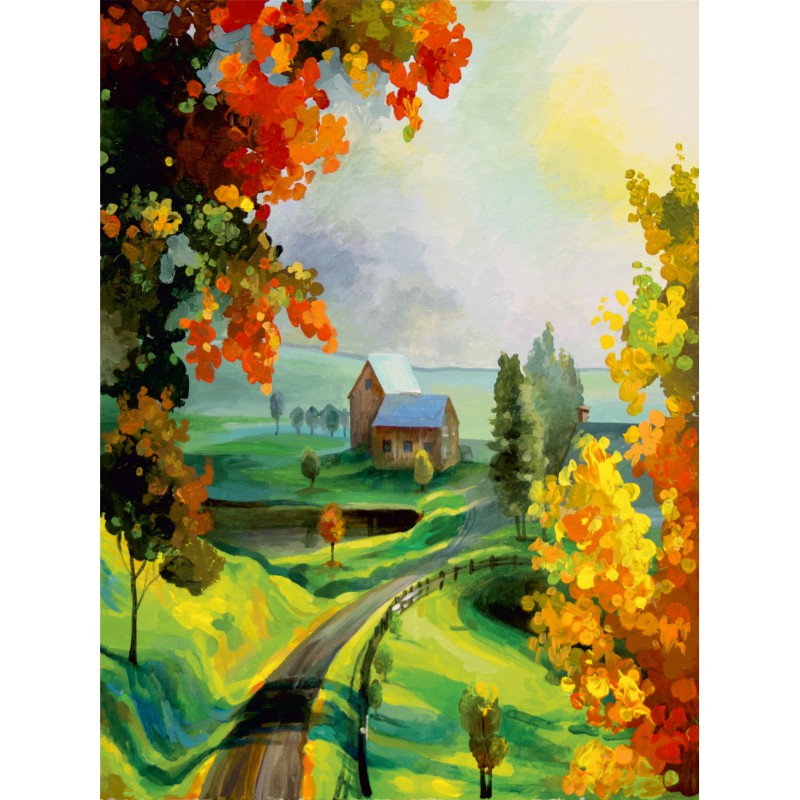 Landscape №21, Canvas Panel with outline, 30х40, cotton, acrylic, ROSA START
