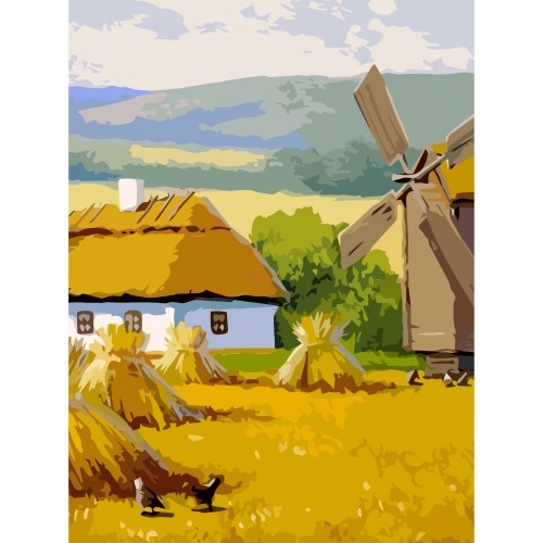 Landscape №32, Canvas Panel with outline, 30х40, cotton, acrylic, ROSA START