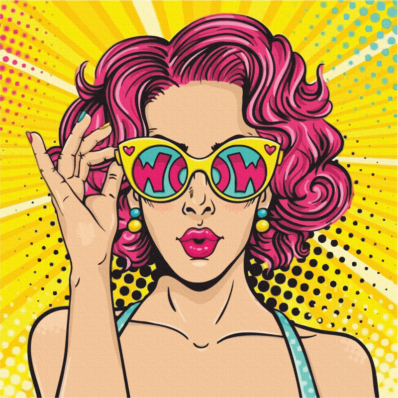 „Pop Art WOW 2“, Canvas Panel with outline, 30х30, cotton, acrylic, ROSA START