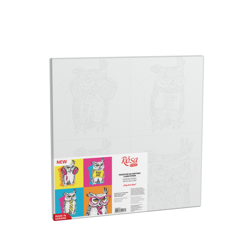 „Pop Art Owl“, Canvas Panel with outline, 30х30, cotton, acrylic, ROSA START