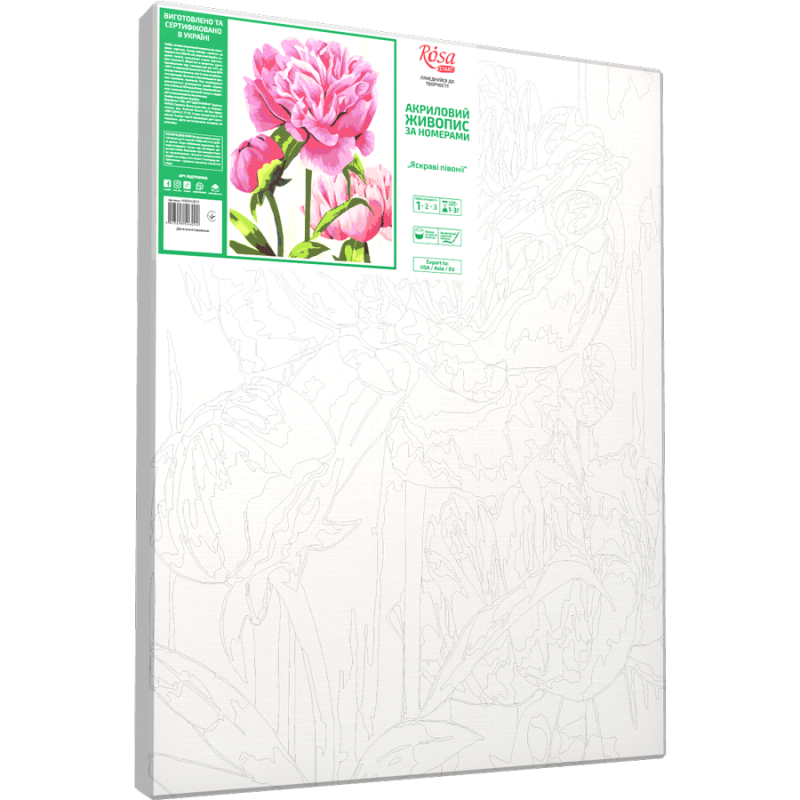 „Bright Peonies“, standard Kit, painting by numbers, 35х45cm, ROSA START