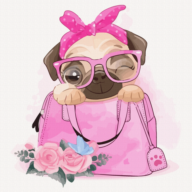 „Dog in a Вag“, Canvas Panel with outline, 20х20cm, cotton, acrylic, ROSA START
