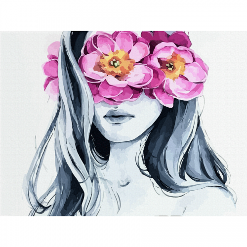 „Girl and Flowers“, Canvas Panel with outline, 30х40cm, cotton, acrylic, ROSA START