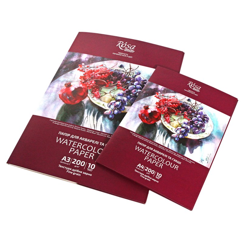 Watercolours paper, folder, 10 sheets, Fine grain 200g/m2 ROSA Studio