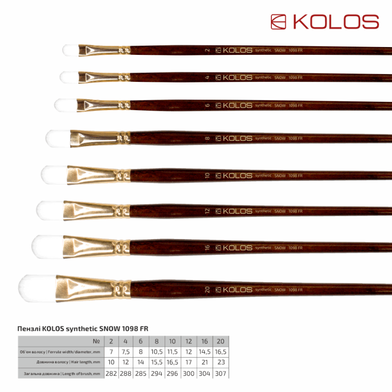 Synthetic Flat Round Brush, Snow 1098R, Long Handle, KOLOS by ROSA